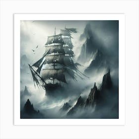 Pirate Ship In The Fog 1 Art Print