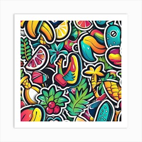 Seamless Pattern With Colorful Stickers 1 Art Print