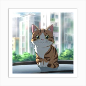 Anime Cat In A Car Art Print