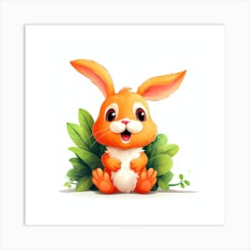 Cute Bunny Rabbit With Leaves Art Print