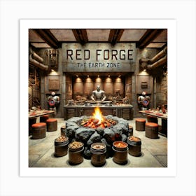 An Industrial Themed Dining Area Called The Red F Art Print