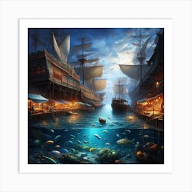 Realistic Art Of Middle Sea Bazaar Art Print