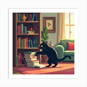 Cat Playing With Books Art Print Funny Cat (2) Art Print