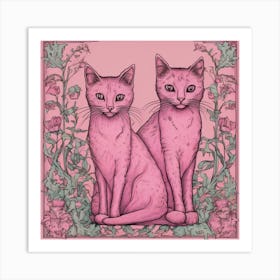 Pink Cats William Morris Inspired Art Print Art Print