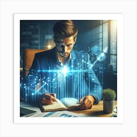 Businessman Working At Desk Art Print