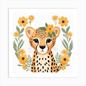 Floral Baby Leopard Nursery Illustration (17) Art Print