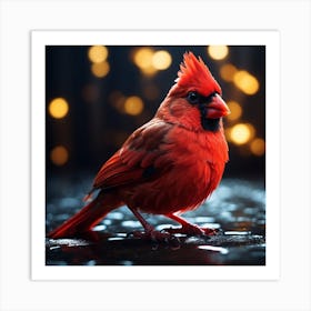 Cardinal Bird In The Rain Art Print