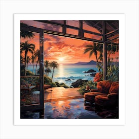 Caribbean Sunset Haven: Watercolour Magic Art Print