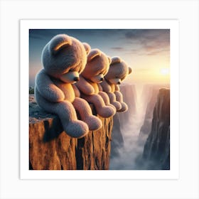 Three Teddy Bears On Cliff Art Print