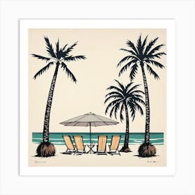 Beach Chairs And Umbrella 7 Art Print