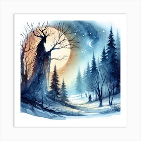 Watercolor Illustration Of A Winter Forest Art Print