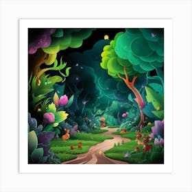 Cartoon Forest Scene Art Print