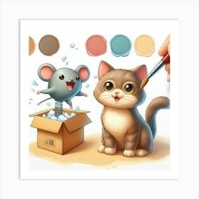 Cat And Mouse Painting Art Print