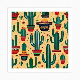 Mexican Cactus Pattern 14 Art Print