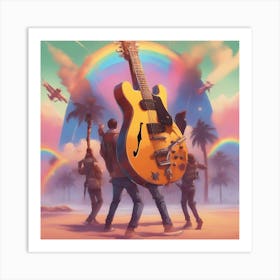 Guitar under rainbow Art Print