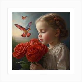 Girl With Roses Art Print