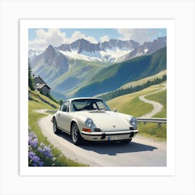 A Porsche 911 In The Route Des Grandes Alpes Illustration art print 2 Art Print