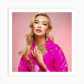 Oriental Glamour Portrait Of A Fashionable Model In A Pink Trench With Luxurious Thai Japanese Influ (4) Art Print