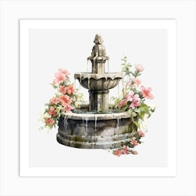 Fountain With Flowers Art Print