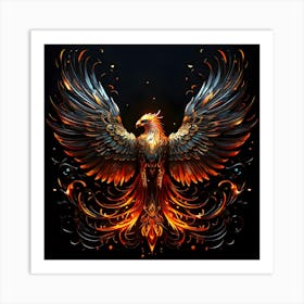 A Firebird Dark Background Glowing Contoures Sparkles Oilpainting Tribal Motifs Illustration Art Print