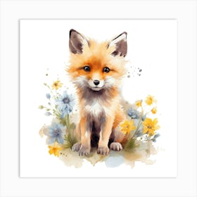 Fox With Flowers Art Print