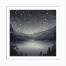 Night Sky Over Lake Art Print