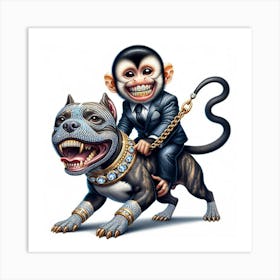 Monkey On A Dog Art Print