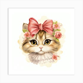 Cat With Flowers Art Print