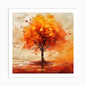 Beautiful Fall Colours Real Painting Lonely Autumn Tree Art Print