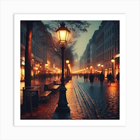 Berlin Street At Night Art Print