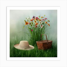 Hat And Flowers 3 Art Print