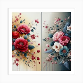 Two Paintings Of Flowers Art Print