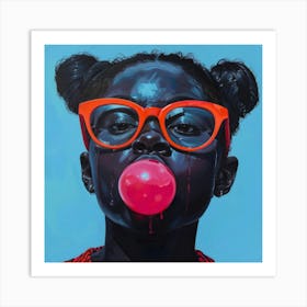 Girl Blowing Bubble Gum 1 Art Print