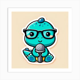 Cartoon Dinosaur With A Microphone Art Print