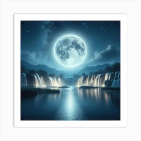 Full Moon Over Waterfall Art Print