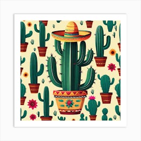 Mexican Cactus Pattern 25 Art Print