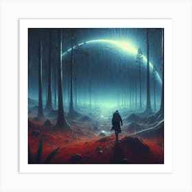 Man Walking Through The Forest On Mars Art Print