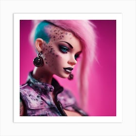 Punk Tattoo Mohawk Cool Girl Barbie Art Print