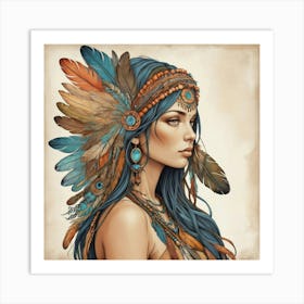 Feathered Muse Boho Art Style Art Print 1 Art Print