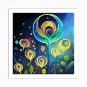 Abstract oil painting: Water flowers in a night garden 3 Art Print