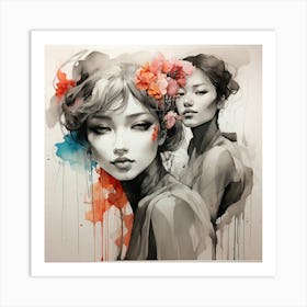 Two Women With Flowers Art Print