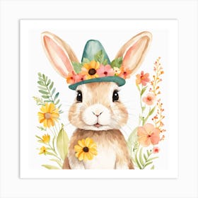 Floral Baby Rabbit Nursery Illustration (8) Art Print