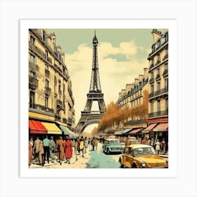 Busy Paris Street Scene Art Print