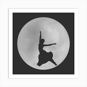 Minimalist Black and White Full Moon Silhouette with Female Dancer - Empowerment - Moon Magic 1 Art Print