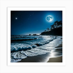 Full Moon At The Beach Art Print