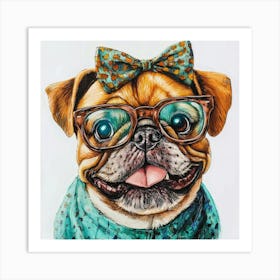 Dog With Glasses 20 Art Print