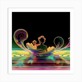 Multicolored, Boy in a boat, psychedelic, relaxing, artwork print, "Portal Holiday" Art Print