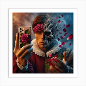 Portrait Of A Man With Roses Art Print