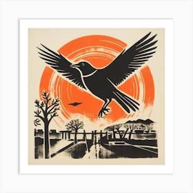 Retro Bird Lithograph Magpie 2 Art Print