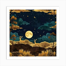 Leonardo Anime Xl A Natural Nighttime Scene With Golden And Br 1 Art Print